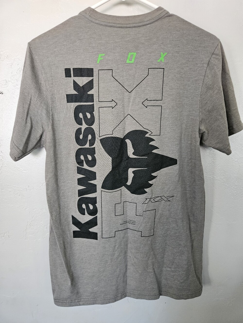 Fox Kawasaki Men’s Small Grey Graphic T-Shirt Tee Green Logo Head Racing MotoX